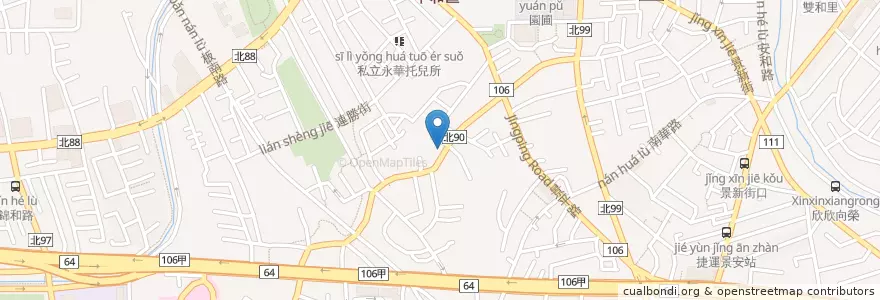 Mapa de ubicacion de 九天素食飯包館 en تايوان, تايبيه الجديدة, 中和區.