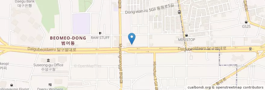 Mapa de ubicacion de 대구은행 en Güney Kore, Daegu, 수성구, 만촌동, 범어동.