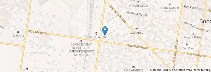 Mapa de ubicacion de BCAO en Burquina Faso, Hauts-Bassins, Houet.