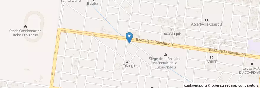 Mapa de ubicacion de GUICHET UNIQUE DU FONCIER en Burquina Faso, Hauts-Bassins, Houet.