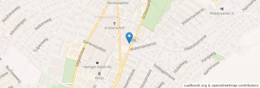Mapa de ubicacion de Briefeinwurf Köniz, Schwarzenburgstrasse en Switzerland, Bern/Berne, Verwaltungsregion Bern-Mittelland, Verwaltungskreis Bern-Mittelland, Köniz.