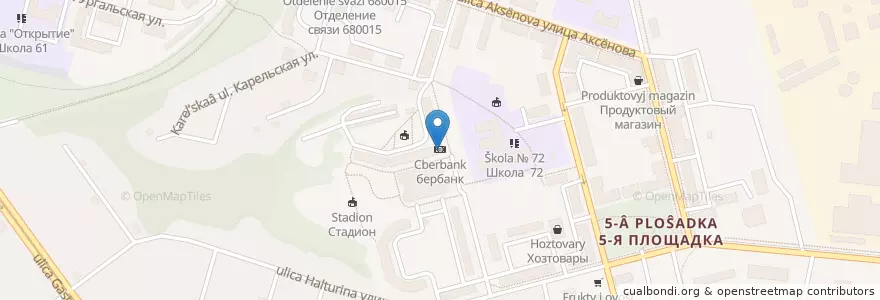 Mapa de ubicacion de Cбербанк en روسيا, Дальневосточный Федеральный Округ, خاباروفسك كراي, Городской Округ Хабаровск.