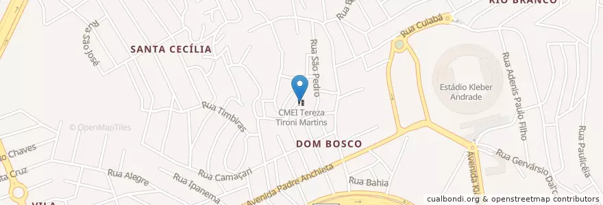 Mapa de ubicacion de CMEI Tereza Tironi Martins en برزیل, منطقه جنوب شرقی برزیل, اسپیریتو سانتو, Região Geográfica Intermediária De Vitória, Região Metropolitana Da Grande Vitória, Microrregião Vitória, Cariacica.