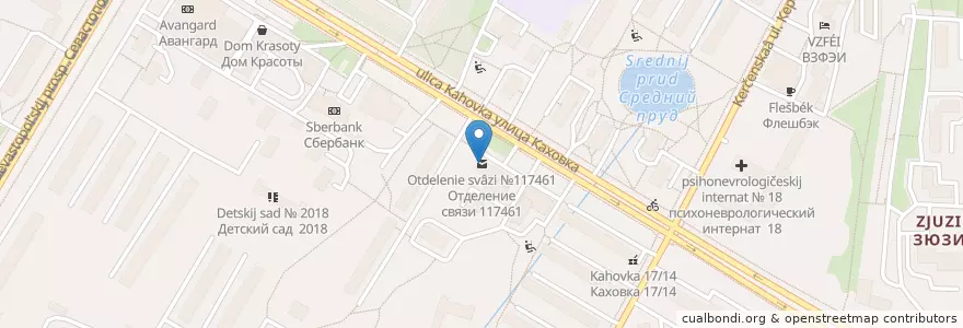 Mapa de ubicacion de Москва 117461 en Rusia, Distrito Federal Central, Москва, Юго-Западный Административный Округ, Район Зюзино.