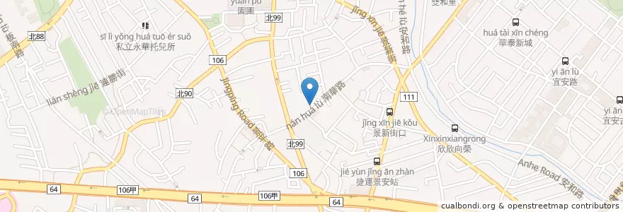 Mapa de ubicacion de 美式早餐屋 en تايوان, تايبيه الجديدة, 中和區.