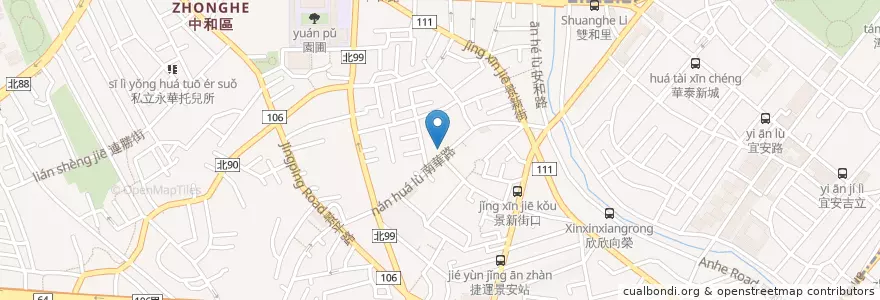 Mapa de ubicacion de 鮮客樂牛排屋 en تایوان, 新北市, 中和區.