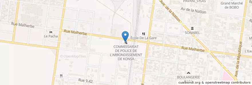 Mapa de ubicacion de COMMISSARIAT DE POLICE DE L'ARRONDISSEMENT DE KONSA en Burkina Faso, Hauts-Bassins, Houet.