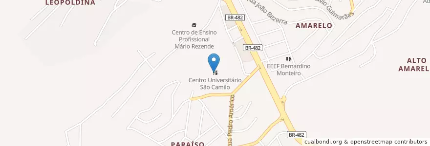 Mapa de ubicacion de Centro Universitário São Camilo en البَرَازِيل, المنطقة الجنوبية الشرقية, إسبيريتو سانتو, Região Geográfica Intermediária De Cachoeiro De Itapemirim, Microrregião Cachoeiro De Itapemirim, Cachoeiro De Itapemirim.