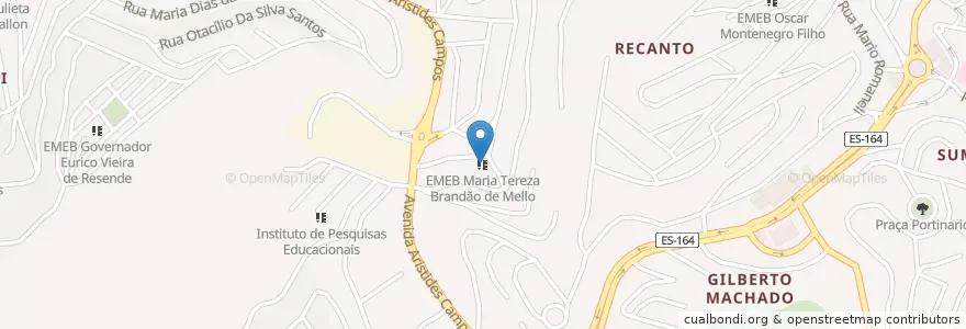 Mapa de ubicacion de EMEB Maria Tereza Brandão de Mello en Brasilien, Südosten, Espírito Santo, Região Geográfica Intermediária De Cachoeiro De Itapemirim, Microrregião Cachoeiro De Itapemirim, Cachoeiro De Itapemirim.