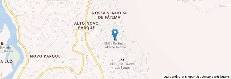 Mapa de ubicacion de EMEB Professor Althayr Cagnin en 브라질, 남동지방, 이스피리투산투, Região Geográfica Intermediária De Cachoeiro De Itapemirim, Microrregião Cachoeiro De Itapemirim, Cachoeiro De Itapemirim.