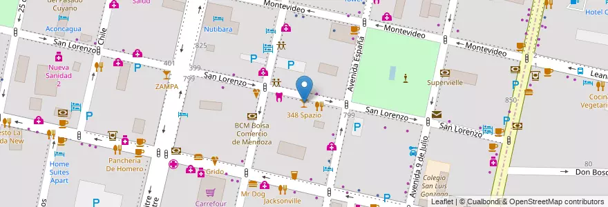 Mapa de ubicacion de 348 Spazio en 阿根廷, 智利, Mendoza, Departamento Capital, Sección 2ª Barrio Cívico, Ciudad De Mendoza.