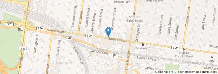 Mapa de ubicacion de Shagy' Pizza en 오스트레일리아, Victoria, City Of Yarra.