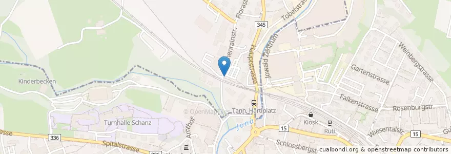 Mapa de ubicacion de Rüti (ZH) Kirchenrainstrasse en Schweiz/Suisse/Svizzera/Svizra, Zürich, Bezirk Hinwil, Rüti (Zh).