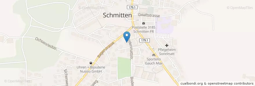 Mapa de ubicacion de Arztpraxis am Bager en Schweiz, Freiburg, Sensebezirk, Schmitten (Fr).