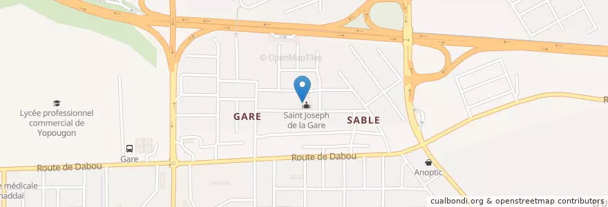 Mapa de ubicacion de Saint Joseph Charpentier de Yopougon Gare en ساحل العاج, أبيدجان, Yopougon.