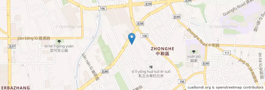 Mapa de ubicacion de 七海廚房 en تايوان, تايبيه الجديدة, 中和區.