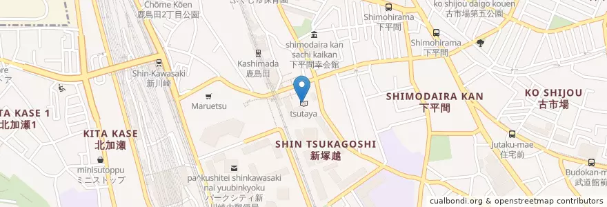 Mapa de ubicacion de tsutaya en Japón, Prefectura De Kanagawa, Kawasaki, 幸区.