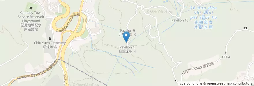 Mapa de ubicacion de 四號涼亭 Pavilion 4 en الصين, غوانغدونغ, هونغ كونغ, جزيرة هونغ كونغ, الأقاليم الجديدة, 中西區 Central And Western District.