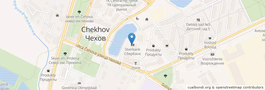 Mapa de ubicacion de Сбербанк en ロシア, 中央連邦管区, モスクワ州, Городской Округ Чехов.