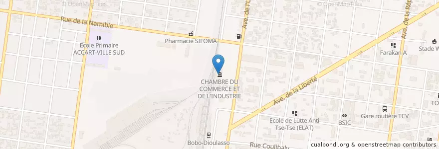 Mapa de ubicacion de CHAMBRE DU COMMERCE ET DE L'INDUSTRIE en Burkina Faso, Hauts-Bassins, Houet.