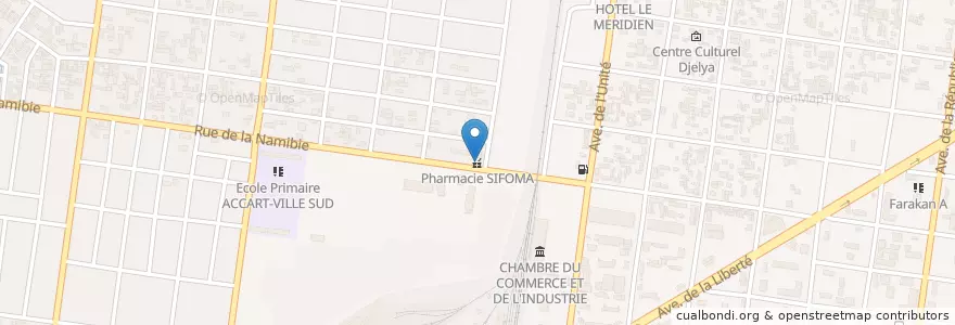 Mapa de ubicacion de Pharmacie SIFOMA en بوركينا فاسو, ارتفاع أحواض, Houet.