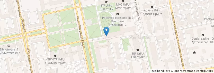 Mapa de ubicacion de СКБ банк en Russie, District Fédéral De L'Oural, Oblast De Sverdlovsk, Городской Округ Екатеринбург.