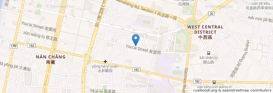 Mapa de ubicacion de 蕭劉骨科聯合診所 en Taiwan, Tainan, 中西區.