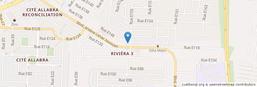 Mapa de ubicacion de Ecobank - Agence Riviera 3 en Costa D'Avorio, Abidjan, Cocody.