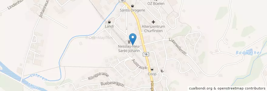 Mapa de ubicacion de Post Nesslau en Zwitserland, Sankt Gallen, Wahlkreis Toggenburg, Nesslau.