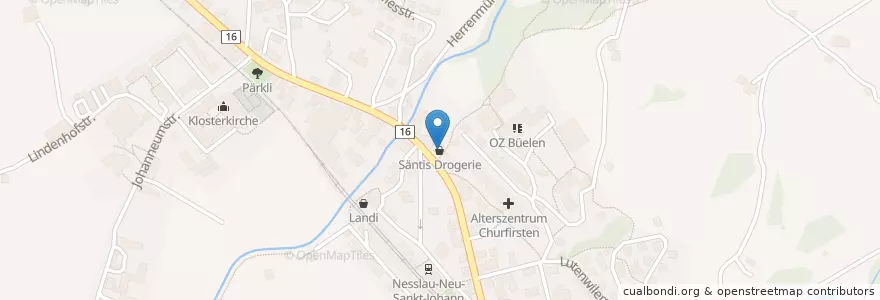 Mapa de ubicacion de Säntis Drogerie en Schweiz/Suisse/Svizzera/Svizra, Sankt Gallen, Wahlkreis Toggenburg, Nesslau.