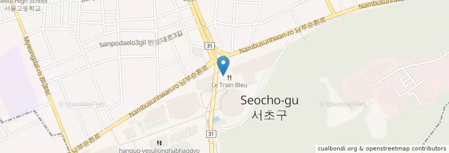 Mapa de ubicacion de 벨리니 (Ristorante Bellini) en Corée Du Sud, Séoul, 서초구, 서초3동, 서초동.