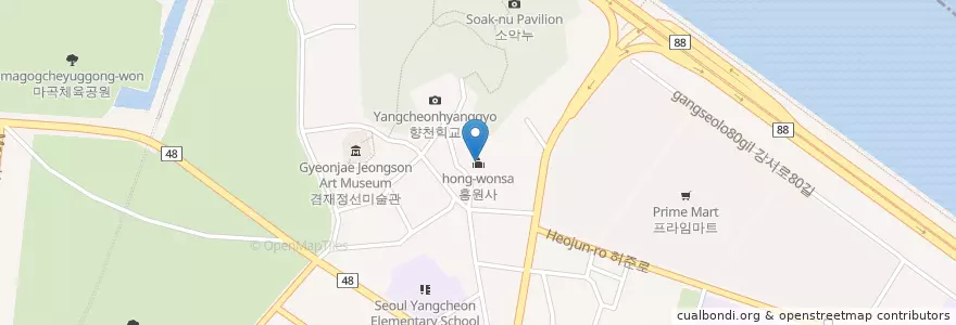 Mapa de ubicacion de 홍원사 en Corea Del Sud, Seul, 강서구, 가양1동.