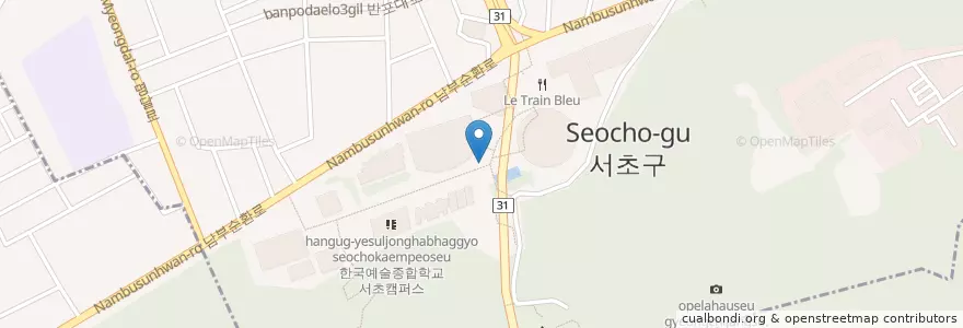 Mapa de ubicacion de 예술의 전당 (Seoul Arts Center) en Coreia Do Sul, Seul, 서초구, 서초3동, 서초동.