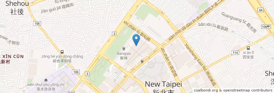 Mapa de ubicacion de 新北市立圖書館板橋車站低碳智慧圖書館 en تايوان, تايبيه الجديدة, 板橋區.