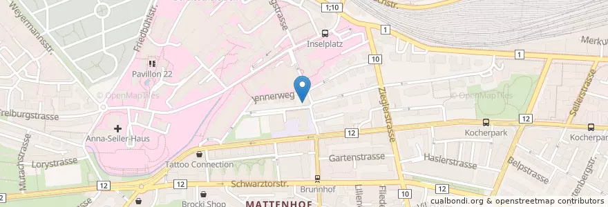 Mapa de ubicacion de Kindergarten Burnnenhaus en Suiza, Berna, Verwaltungsregion Bern-Mittelland, Verwaltungskreis Bern-Mittelland, Bern.