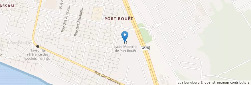 Mapa de ubicacion de Lycée Moderne de Port Bouët en Côte D’Ivoire, Abidjan, Port-Bouët.