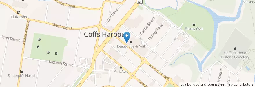 Mapa de ubicacion de The Depot en Australia, New South Wales, Coffs Harbour City Council.