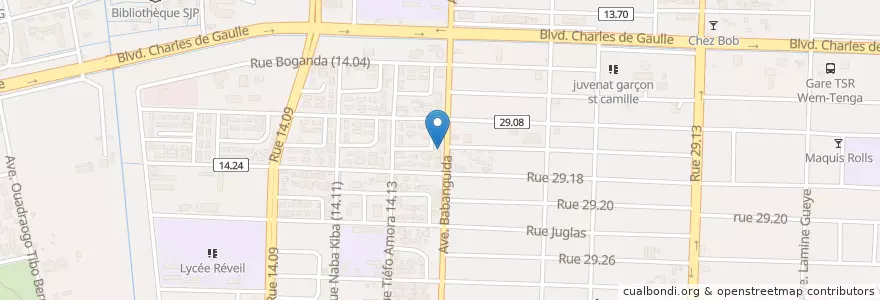 Mapa de ubicacion de 烤雞店 en 布基纳法索, Centre, Kadiogo, 瓦加杜古.