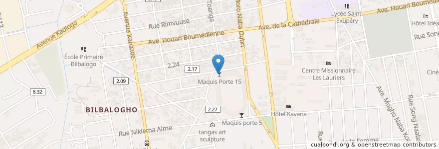 Mapa de ubicacion de Maquis Porte 15 en ブルキナファソ, Centre, Kadiogo, ワガドゥグー.