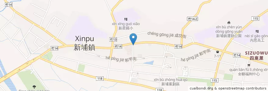 Mapa de ubicacion de 粄條味香飲食店 en Taiwan, Taiwan Province, Hsinchu County, Xinpu.