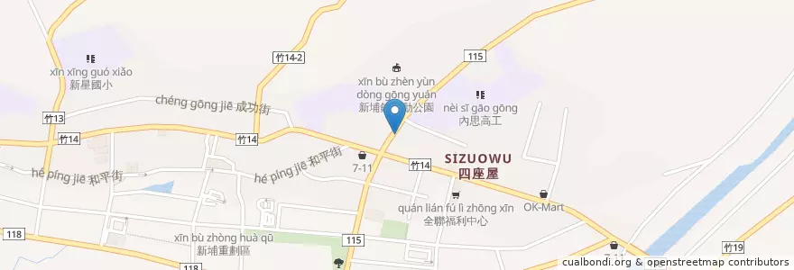 Mapa de ubicacion de 粄條大王 en Тайвань, Тайвань, Уезд Синьчжу, 新埔鎮.