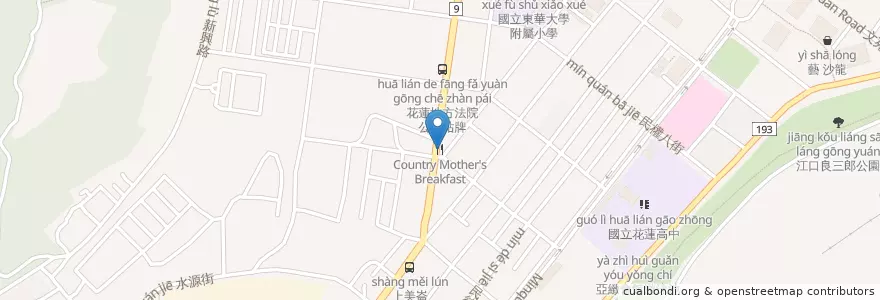 Mapa de ubicacion de Country Mother's Breakfast en 台湾, 台湾省, 花蓮県, 花蓮市.