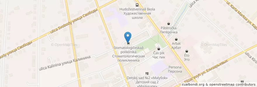 Mapa de ubicacion de Стоматологическая поликлиника en Russia, Ural Federal District, Sverdlovsk Oblast, Восточный Управленческий Округ, Irbitsky District, Городской Округ Ирбит.