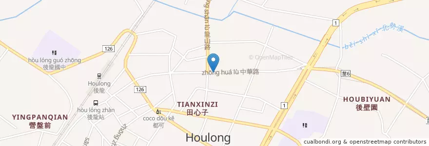 Mapa de ubicacion de 佑全保健藥妝 en تایوان, 臺灣省, 苗栗縣, 後龍鎮.