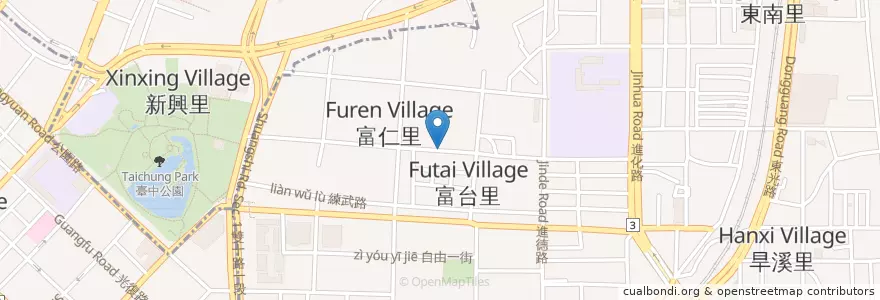 Mapa de ubicacion de 富台鍋貼 en Taiwán, Taichung, 東區.
