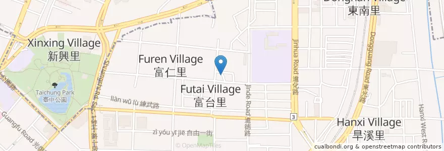 Mapa de ubicacion de 七天出走 en Tayvan, Taichung, 東區.