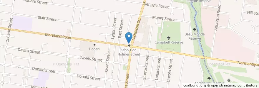 Mapa de ubicacion de Stretched pizza en استرالیا, Victoria, City Of Moreland.
