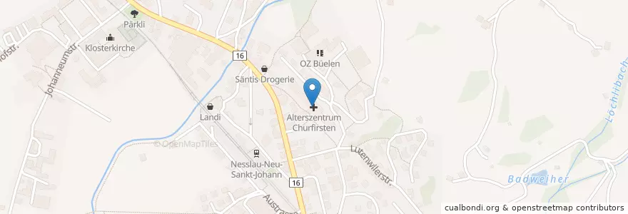 Mapa de ubicacion de Alterszentrum Churfirsten en Швейцария, Санкт-Галлен, Wahlkreis Toggenburg, Nesslau.