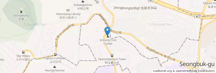 Mapa de ubicacion de Arirang Cine Center en Korea Selatan, 서울, 성북구, 돈암2동.