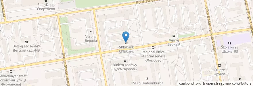 Mapa de ubicacion de СКБ-банк en Russie, District Fédéral De L'Oural, Oblast De Sverdlovsk, Городской Округ Екатеринбург.